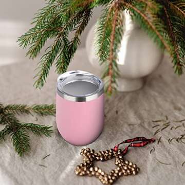 DOMICARE Stainless Steel Wine Tumbler Bulk with Lid, Personalized Insulated Tumblers Set, 12oz Travel Coffee Cups Pack of 4, Pink