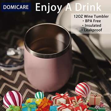 DOMICARE Stainless Steel Wine Tumbler Bulk with Lid, Personalized Insulated Tumblers Set, 12oz Travel Coffee Cups Pack of 4, Pink