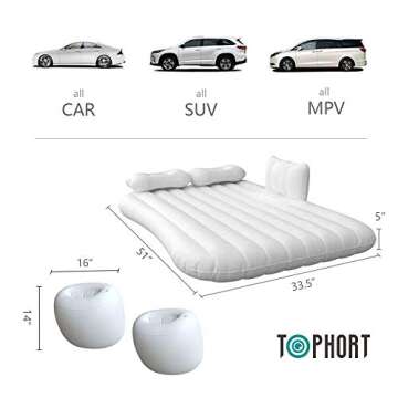 TOPHORT Inflatable Car Air Mattress, Black, 18" x 18" x 3"