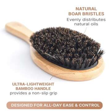 Boar Bristle Hair Brush - Smoothing Soft Bristle Brush for Men, Women & Kids, Bamboo and 100% Boar Bristles for Fine & Thin Hair, Distributes Oils for Natural Shine, Soft & Gentle on Scalp