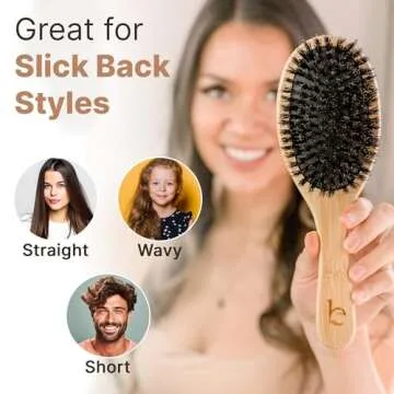 Boar Bristle Hair Brush for Shiny Hair - Eco-Friendly & Gentle