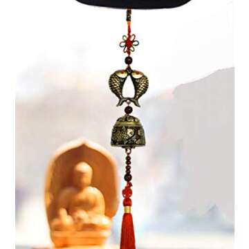 DMtse Chinese Lucky Feng Feng Shui Vintage Bell for Wealth and Safe, Success, Ward Off Evil, Protect Peace - Home Garden Car Interiors Hanging Charm Wind Chime Good Luck Blessing (Twin Fish)