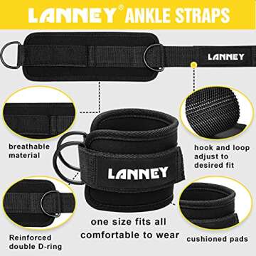 Tricep Rope Cable Machine Attachment, 35" Triceps Pull Down Rope LAT Pulldown Attachments, Home Gym Accessories Set with Resistance Bands Handle, Ankle Straps, Carabiner, Wrist Wraps for Exercise