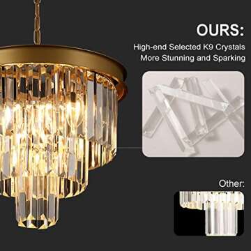 AXILIXI Gold Crystal Chandelier - Dimmable Ceiling Fixture