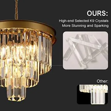 AXILIXI Gold Crystal Chandelier - Dimmable Ceiling Fixture