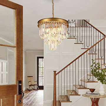 AXILIXI Gold Crystal Chandelier - Dimmable Ceiling Fixture