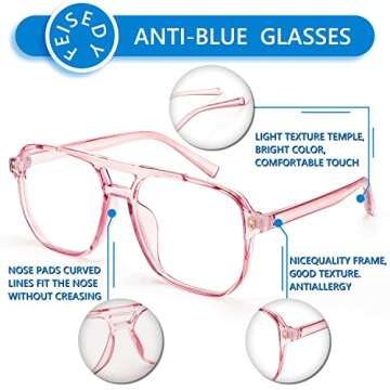 FEISEDY Blue Light Blocking Glasses Fake Nerd Clear Square Computer Lightweight Pilot Glasses Frame Oversized B2866