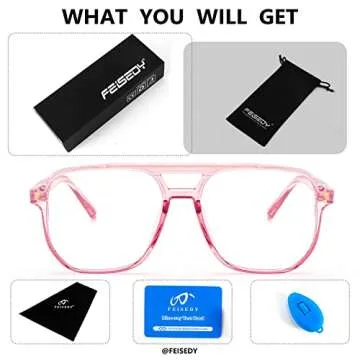 FEISEDY Blue Light Blocking Glasses Fake Nerd Clear Square Computer Lightweight Pilot Glasses Frame Oversized B2866
