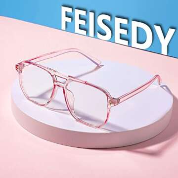 FEISEDY Blue Light Blocking Glasses Fake Nerd Clear Square Computer Lightweight Pilot Glasses Frame Oversized B2866