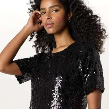 The Drop Women's Reina Sequin T-Shirt Dress, Black, XL