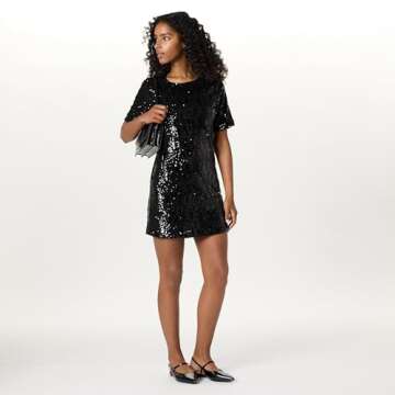 The Drop Women's Reina Sequin T-Shirt Dress, Black, XL