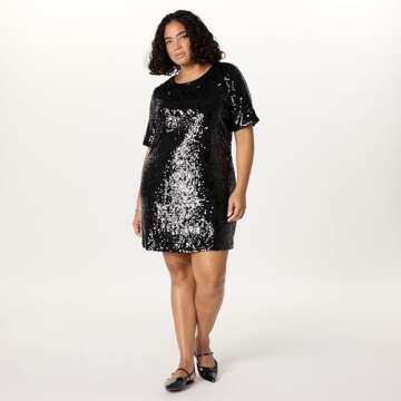 The Drop Women's Reina Sequin T-Shirt Dress, Black, XL