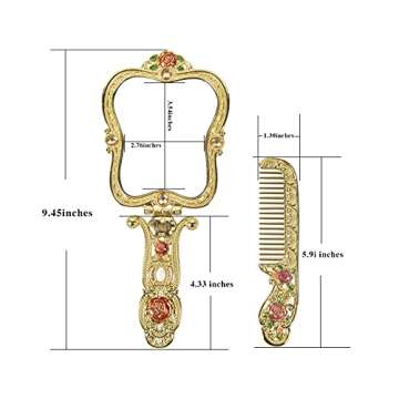 Nerien Antique Mirror Comb Set - Vintage Handheld Makeup Travel Set