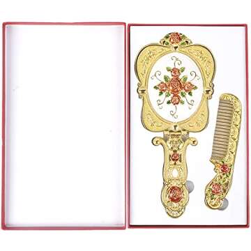 Nerien Vintage Metal Handheld Mirror and Comb Set