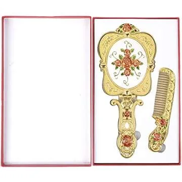 Nerien Vintage Metal Handheld Mirror and Comb Set