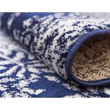 Unique Loom Sofia Collection Area Rug - Grand (2' x 6' 7" Runner, Navy Blue/ Ivory)