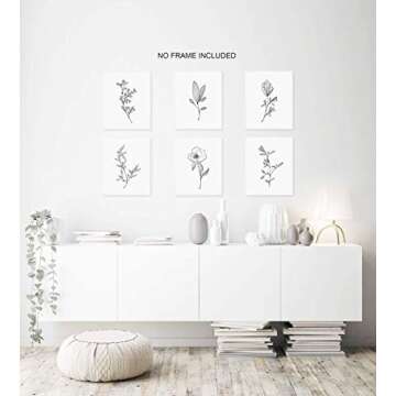 Botanical Plant Wall Art Prints, Minimalist Wall Art, Black and White Wall Art, Plant Wall Decor, Bathroom Wall Decor, Kitchen Wall Decor (Set of 6, 8X10in, Unframed)