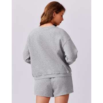 PINSPARK 2 Piece Short Sets for Women Long Sleeve Sweatshirt Matching Sets Crew Neck Sweat Suits 2024 Fall Travel, Light Grey Small