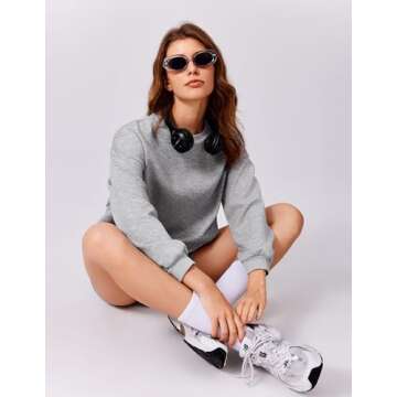 PINSPARK 2 Piece Short Sets for Women Long Sleeve Sweatshirt Matching Sets Crew Neck Sweat Suits 2024 Fall Travel, Light Grey Small