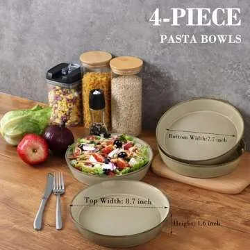HaWare Pasta Bowls Set of 4, 34oz Salad Plates for Home Kitchen, Stackable Large Wide Ceramic Bowls ...