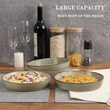 HaWare Pasta Bowls Set of 4, 34oz Salad Plates for Home Kitchen, Stackable Large Wide Ceramic Bowls for Serving Dinner, Microwave & Dishwasher Safe, Reactive Khaki