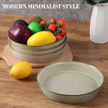 HaWare Pasta Bowls Set of 4, 34oz Salad Plates for Home Kitchen, Stackable Large Wide Ceramic Bowls for Serving Dinner, Microwave & Dishwasher Safe, Reactive Khaki