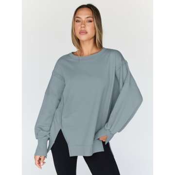 Trendy Queen Womens Oversized Sweatshirts Hoodies Crewneck Shirts Fall Outfits Teen Girls Y2k Winter Clothes GreyGreen M