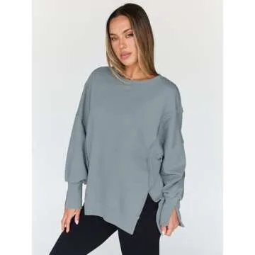 Trendy Queen Womens Oversized Sweatshirts Hoodies Crewneck Shirts Fall Outfits Teen Girls Y2k Winter Clothes GreyGreen M