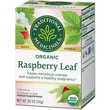 Traditional Medicinals Tea, Organic Raspberry Leaf, Eases Menstrual Cramps, Supports a Healthy Pregnancy, 16 Tea Bags