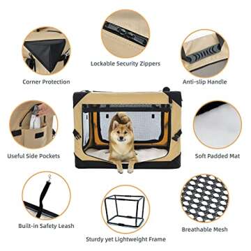 Pettycare 20 Inch Collapsible Dog Crate for Small Dogs, 4-Door Foldable Soft Dog Kennel with Chew Pr...