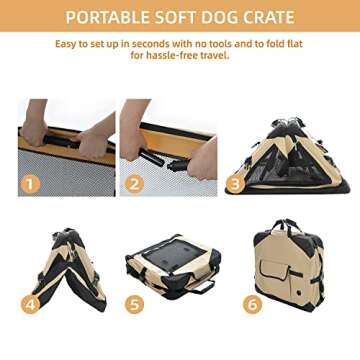 Pettycare 20 Inch Collapsible Dog Crate for Small Dogs, 4-Door Foldable Soft Dog Kennel with Chew Proof Mesh Windows, Indoor & Outdoor Travel Dog Crate, Soft Side Dog Crate,Beige