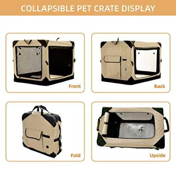 Pettycare 20 Inch Collapsible Dog Crate for Small Dogs, 4-Door Foldable Soft Dog Kennel with Chew Proof Mesh Windows, Indoor & Outdoor Travel Dog Crate, Soft Side Dog Crate,Beige