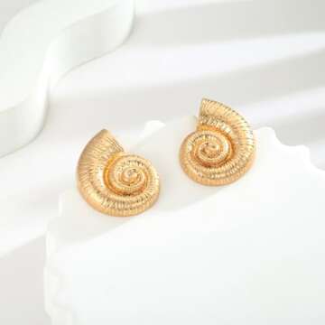 ENSKEFEN Matte Gold Conch Shell Earrings for Women Sea Shell Stud Earrings Bohemian Sea Snail Earrin...