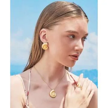 ENSKEFEN Matte Gold Conch Shell Earrings for Women Sea Shell Stud Earrings Bohemian Sea Snail Earrings Boho Ocean Shell Conch Earrings Gold Earrings Beach Earrings Summer Jewelry