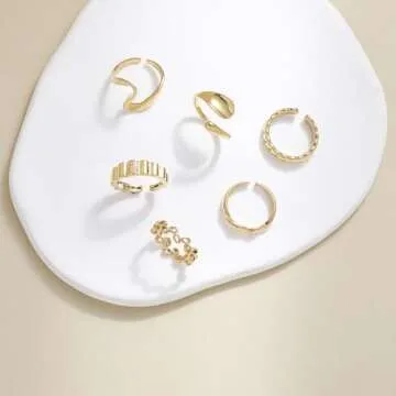 wgoud 6PCS Dome Chunky Gold Rings - Elegant Stackable Jewelry
