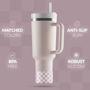 REUZBL Checker Silicone Bottle Boot Sleeve for Stanley Tumblers 20-40oz, Hydro Flask Tumblers, Simple Modern Tumblers, Iron Flask Tumbler, Similar Tumblers, Tumbler Water Bottle Accessory