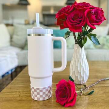 REUZBL Checker Silicone Bottle Boot Sleeve for Stanley Tumblers 20-40oz, Hydro Flask Tumblers, Simple Modern Tumblers, Iron Flask Tumbler, Similar Tumblers, Tumbler Water Bottle Accessory
