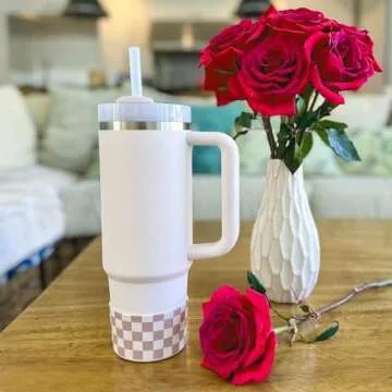 REUZBL Checker Silicone Bottle Boot Sleeve for Stanley Tumblers 20-40oz, Hydro Flask Tumblers, Simple Modern Tumblers, Iron Flask Tumbler, Similar Tumblers, Tumbler Water Bottle Accessory
