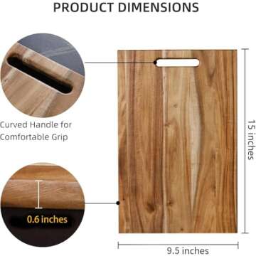 YSTKC Acacia Wood Cutting Board with Hand Grip 15" x 9.5" Inch, Wooden Reversible Chopping Board wit...