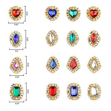 30ps Golden Flat-back Nail Art A/B Rhinestones Gems, Sparkling Big Glass Diamond for Nail Decoration...