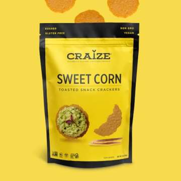 Craize Sweet Corn Crisps | Gluten Free, Vegan, Kosher, Toasted Corn Crackers | 3 pack, 4 oz each