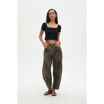 Hesaco Leopard Print Women's Jeans - Vintage Barrel Leg Style