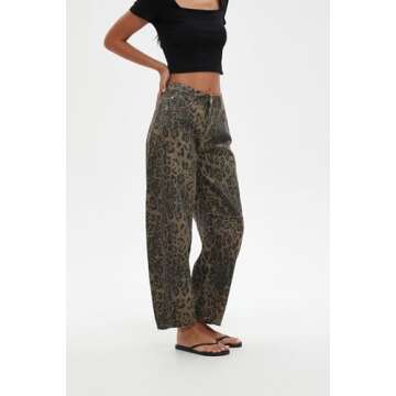Hesaco Leopard Print Women's Jeans - Vintage Barrel Leg Style