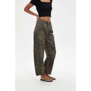 Hesaco Leopard Print Women's Jeans - Vintage Barrel Leg Style