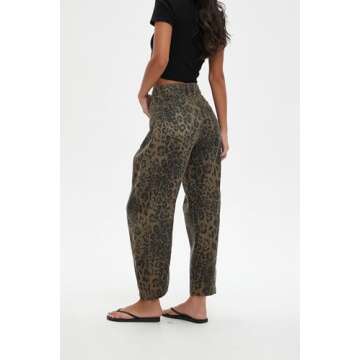 Hesaco Leopard Print Women's Jeans - Vintage Barrel Leg Style
