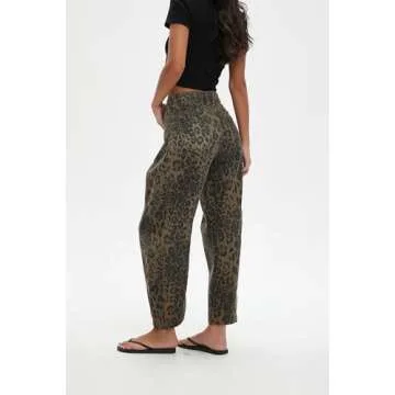 Hesaco Leopard Print Women's Jeans - Vintage Barrel Leg Style