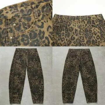 Hesaco Leopard Print Women's Jeans - Vintage Barrel Leg Style