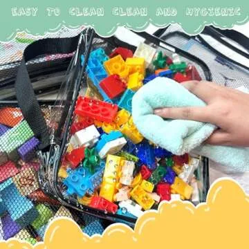 4 Packs PVC Toy Zippered Blocks, 13.3"x3" x10.4" Travel Storage Case Bags for Organizing, Waterproof Toy Storage Bags with Mesh Pockets for Building Blocks, Puzzles, Clays,Toy Cars.(Black).