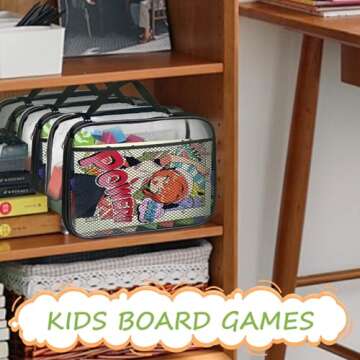 4 Packs PVC Toy Zippered Blocks, 13.3"x3" x10.4" Travel Storage Case Bags for Organizing, Waterproof Toy Storage Bags with Mesh Pockets for Building Blocks, Puzzles, Clays,Toy Cars.(Black).