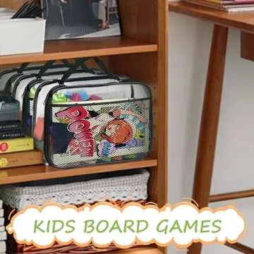 4 Packs PVC Toy Zippered Blocks, 13.3"x3" x10.4" Travel Storage Case Bags for Organizing, Waterproof Toy Storage Bags with Mesh Pockets for Building Blocks, Puzzles, Clays,Toy Cars.(Black).